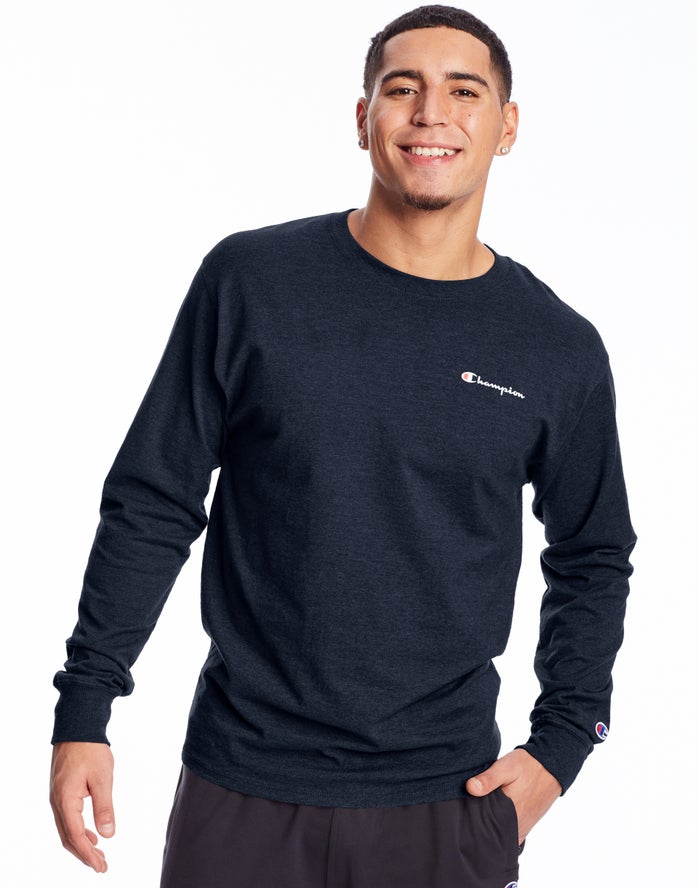 Champion Mens T-Shirt NZ - Classic Jersey Long-Sleeve Script Logo Navy ( 2780-TMOGV )